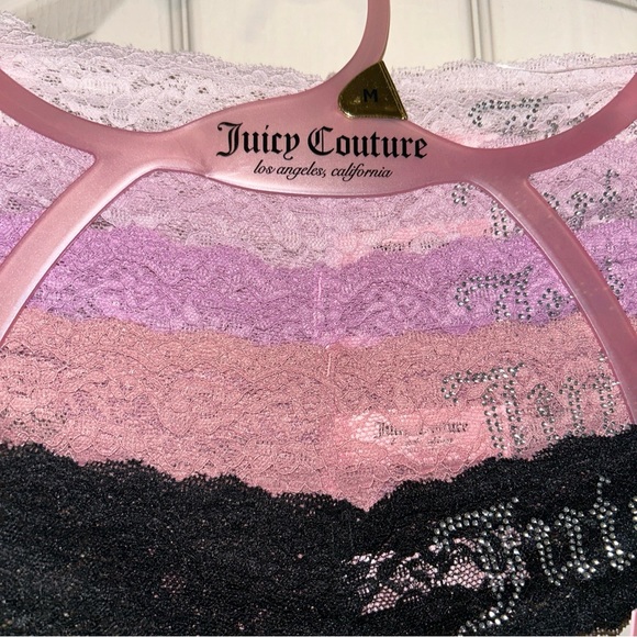 Juicy Couture Lace Thong Panties Womens Large 5 Pair Bling Logo Assorted Colors - Picture 2 of 7
